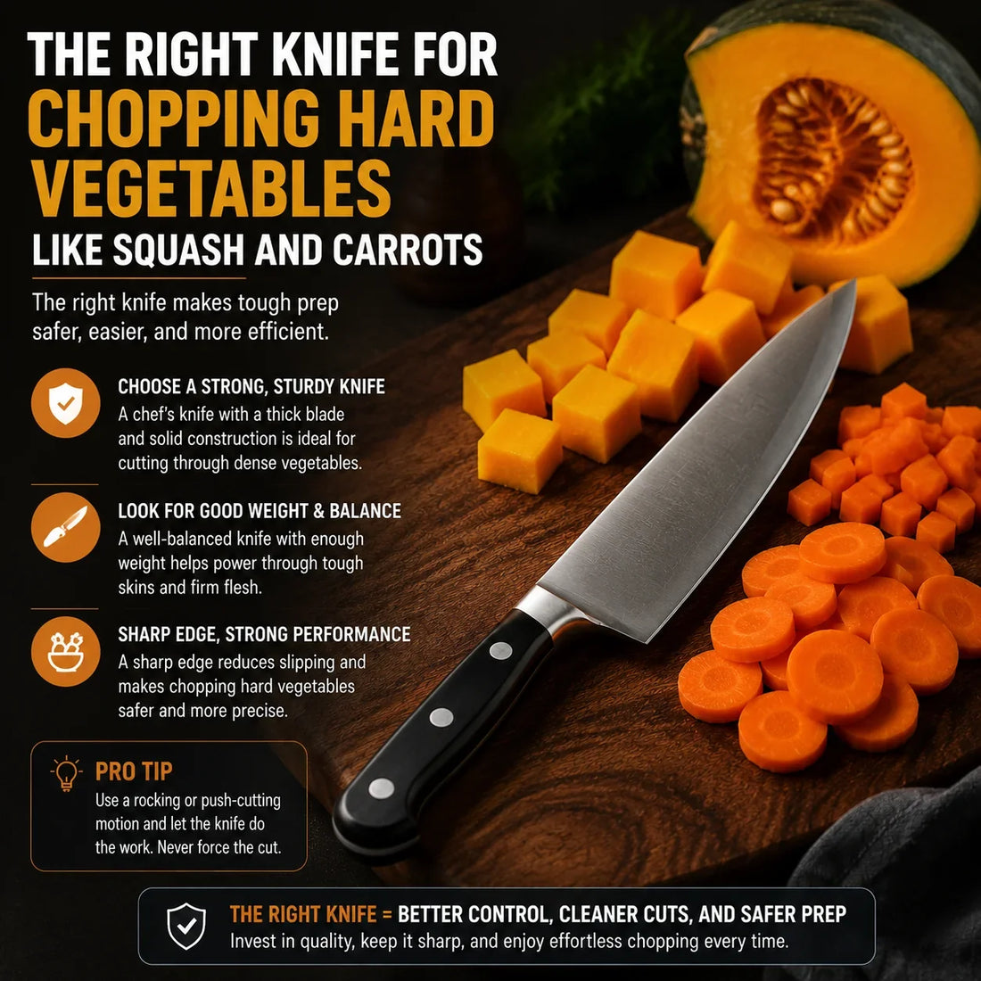 The Right Knife for Chopping Hard Vegetables Like Squash and Carrots