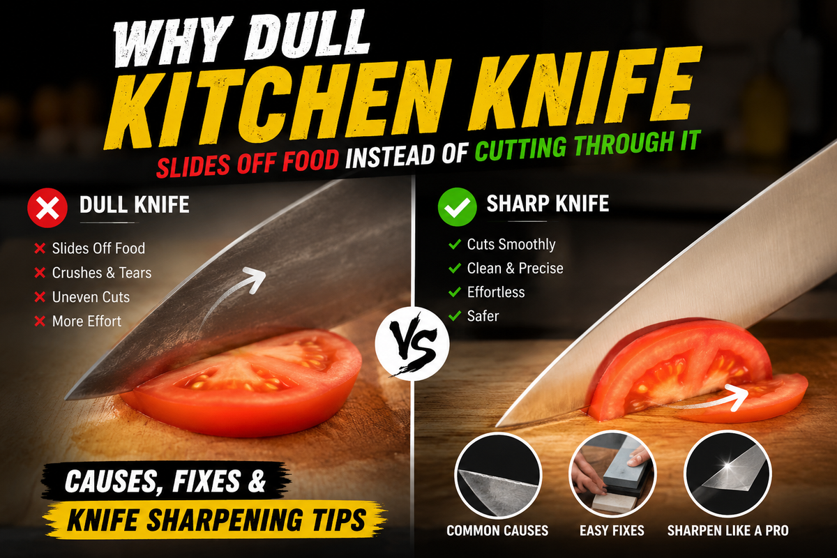 Why Dull Kitchen Knife Slides Off Food Instead of Cutting Through It: Causes, Fixes, and Knife Sharpening Tips