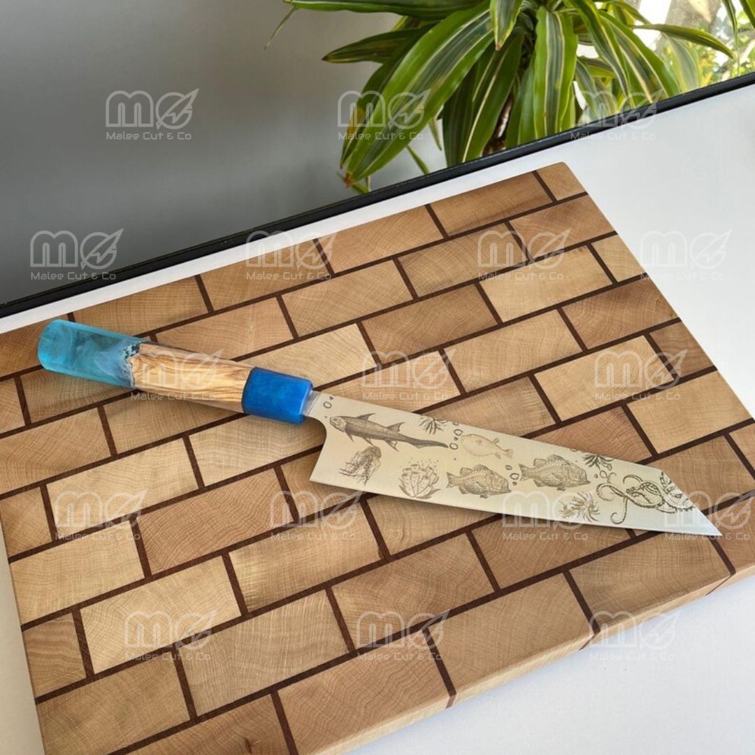 Carbon Steel Blade Kiritsuke Aquarium Chef Knife With Custom Resin Handle