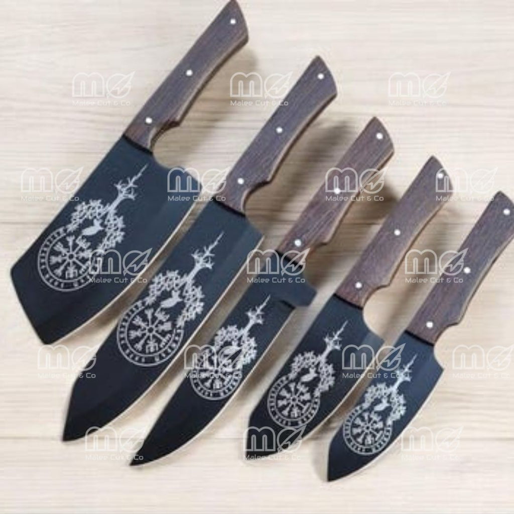5-Piece Chef Knife Set – Handmade Carbon Steel Blades With Wooden Handles