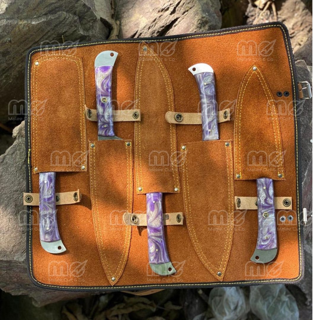 Custom Engraved Damascus Steel Kitchen Knife Set