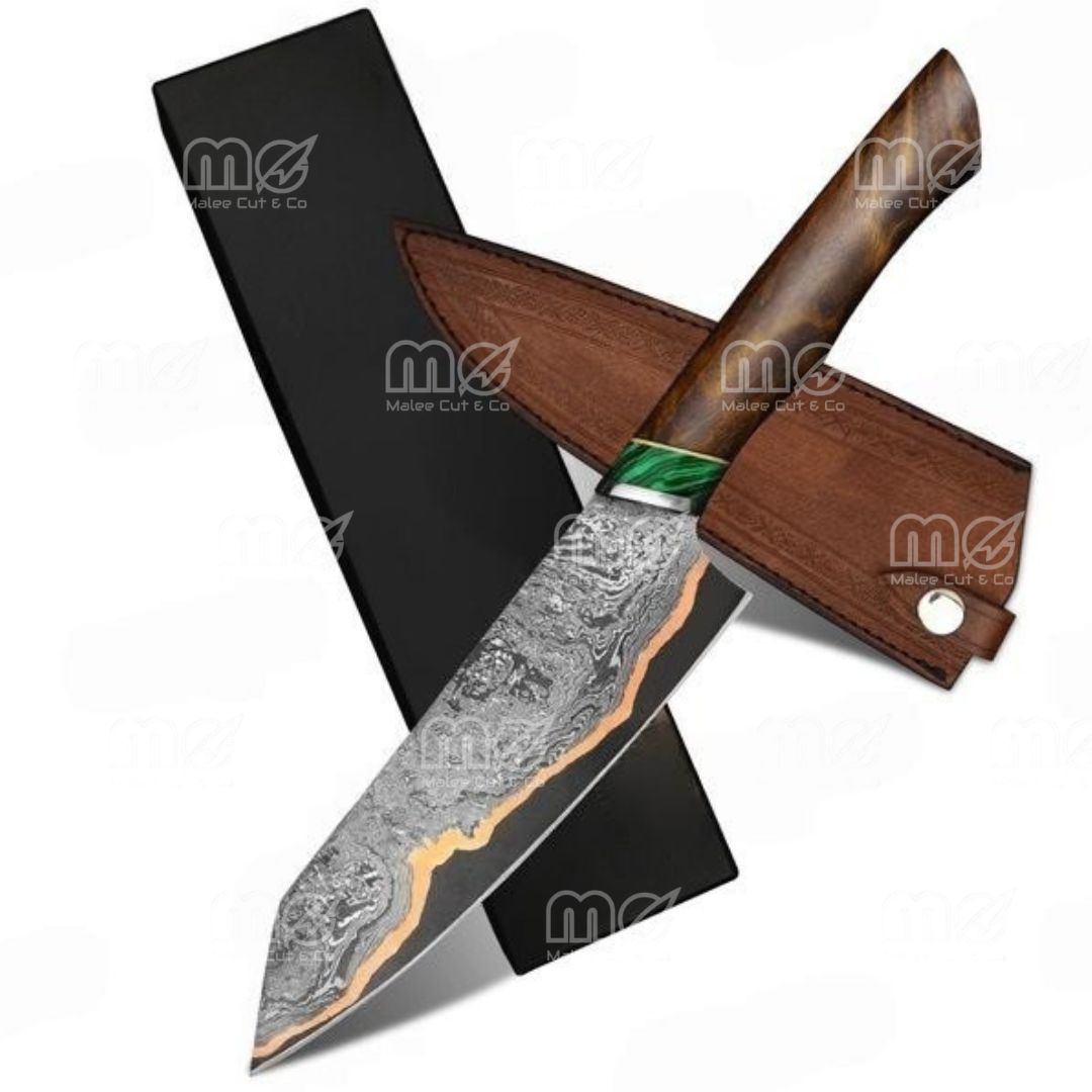 Copper Damascus Chef Knife – Handmade Luxury Anniversary Gift