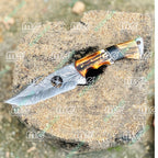 Personalized Handmade Damascus Hunting Knife With Stag Horn Handle