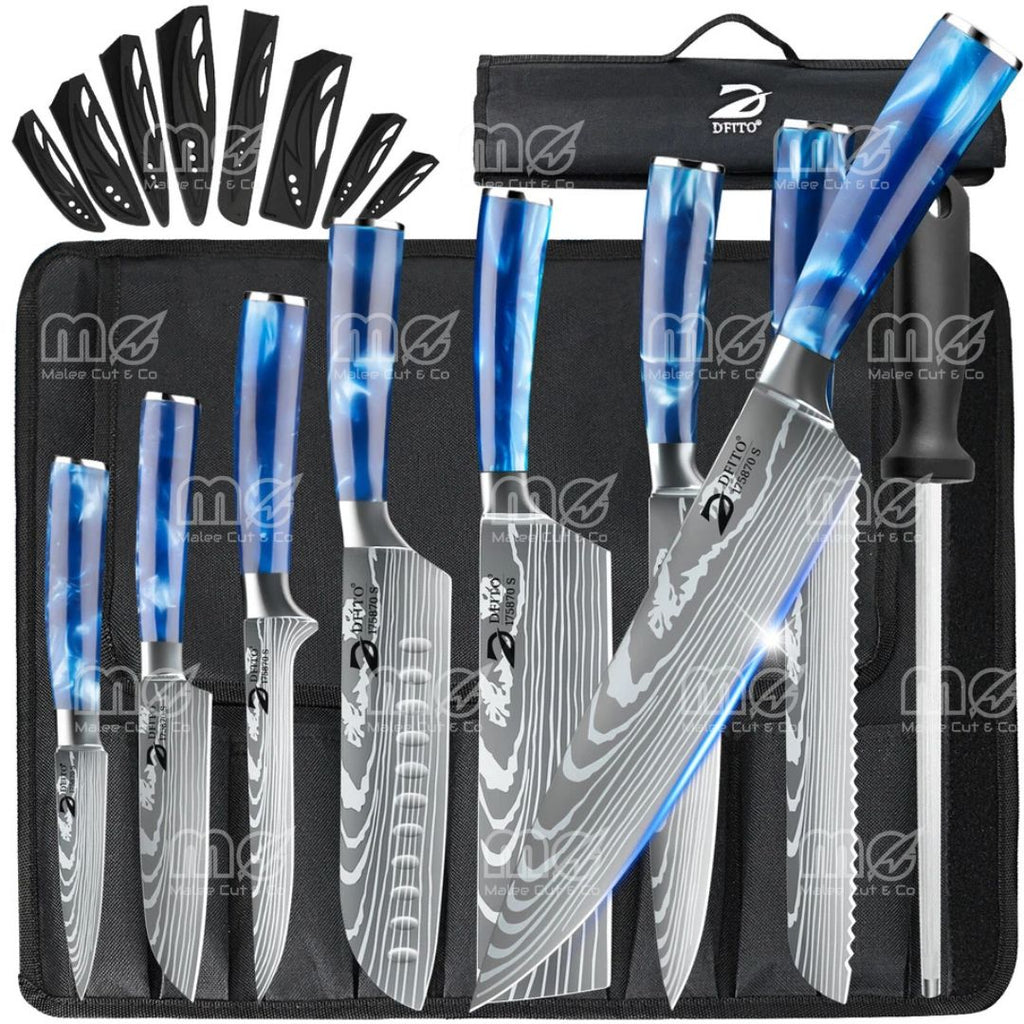 9PCS Japanese Damascus Pattern Kitchen Knife Set