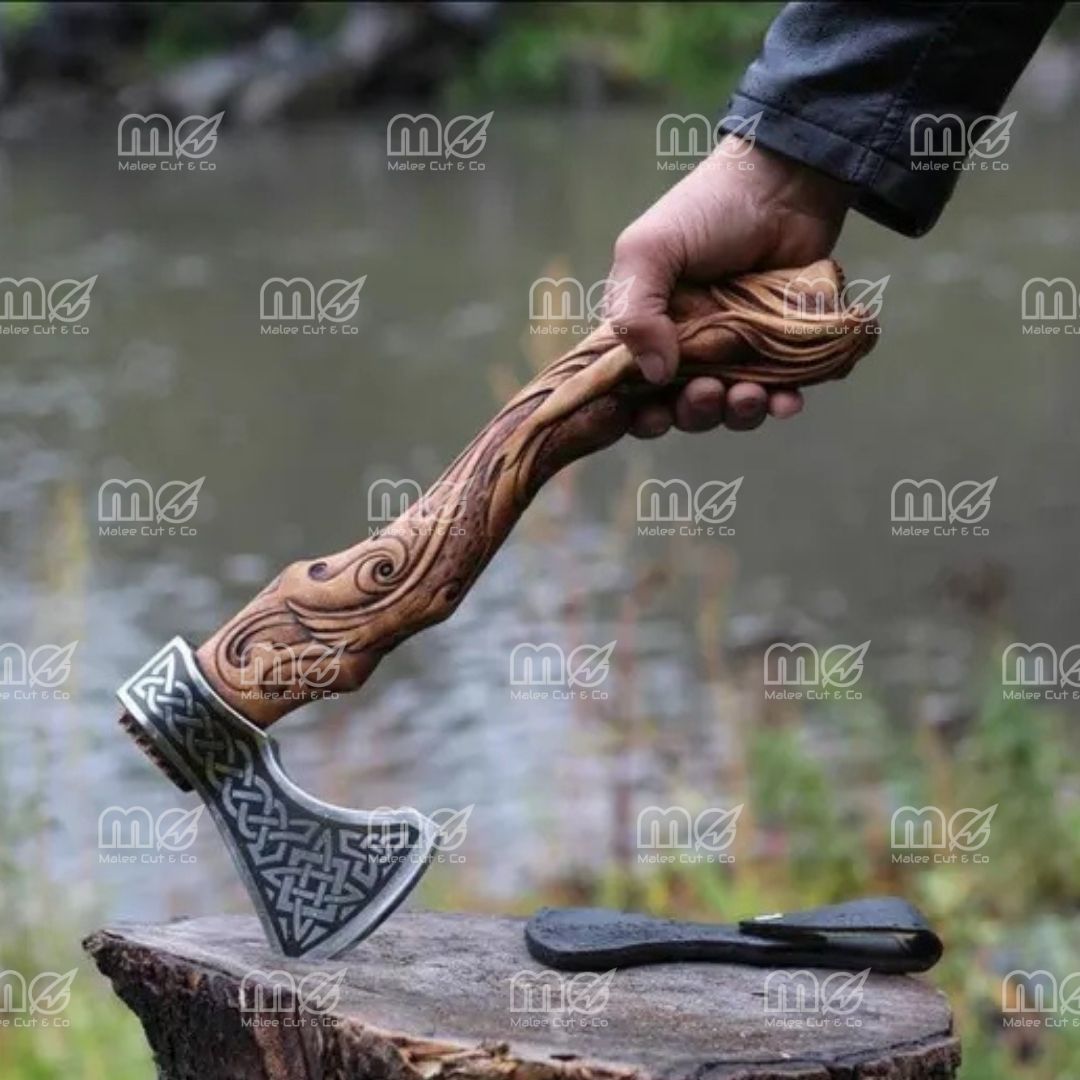 Custom Handmade Fenrir Viking Axe – Celtic & Norse Engraved Battle Axe