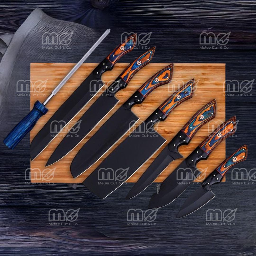 8 Pcs Custom Damascus Steel Chef Knife Set