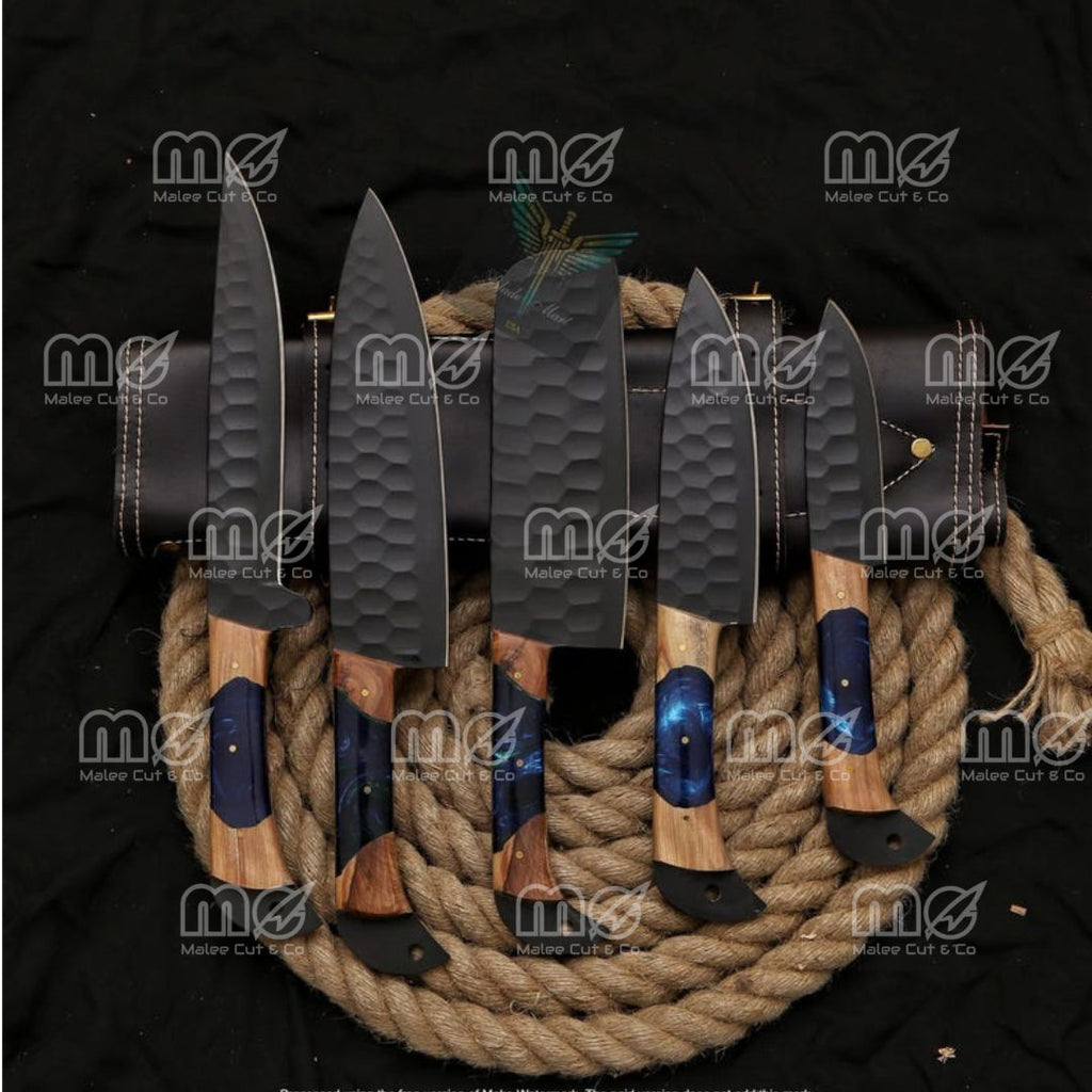 5-Piece Custom Handmade Damascus Chef Knife Set