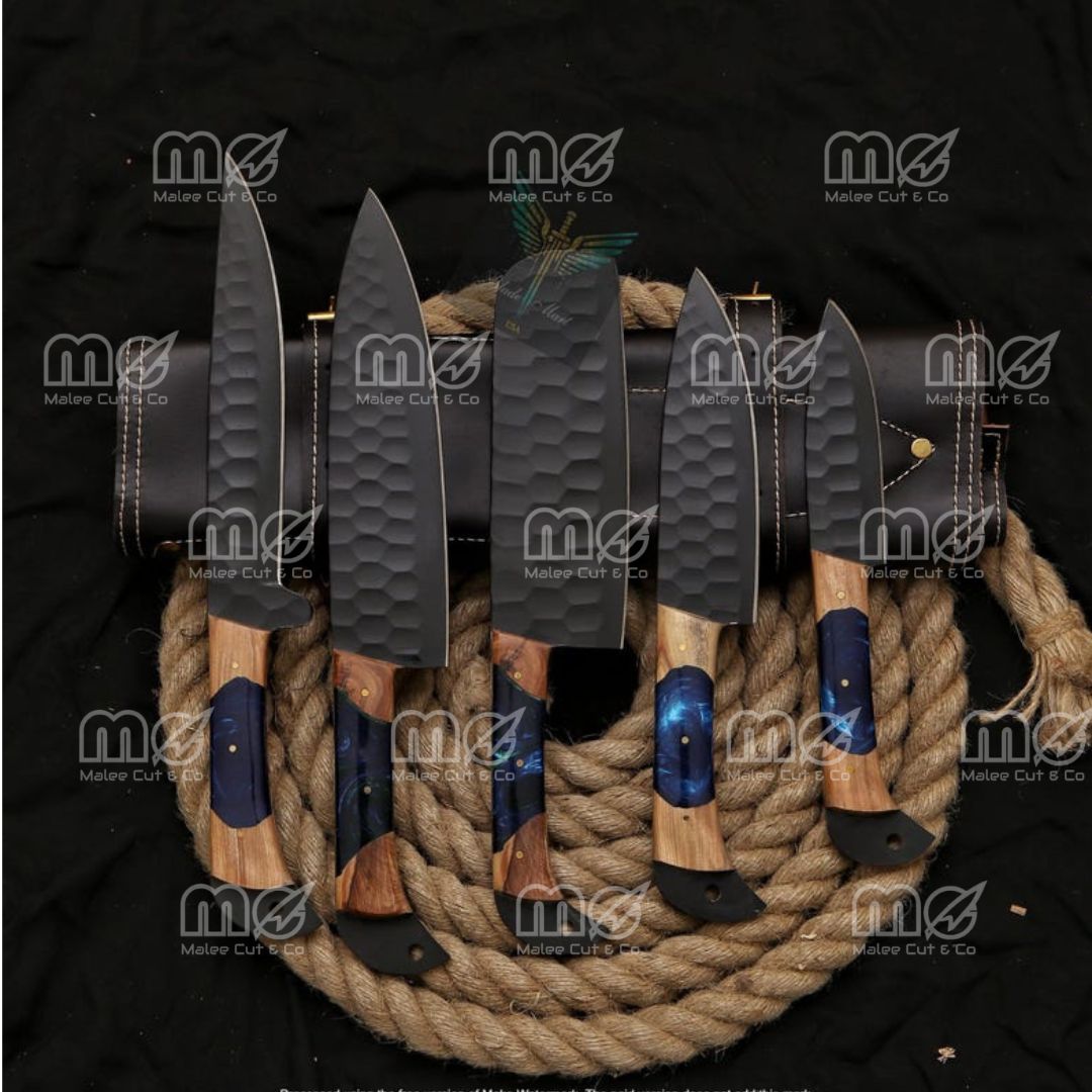 5-Piece Custom Handmade Damascus Chef Knife Set