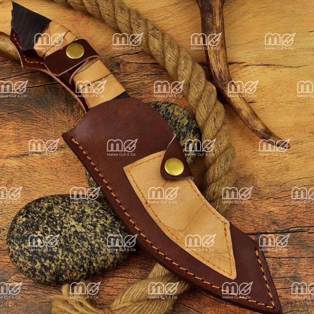 Custom Handmade Brown Zigzag Bowie Knife – Premium Carbon Steel Hunting Blade With Leather Sheath