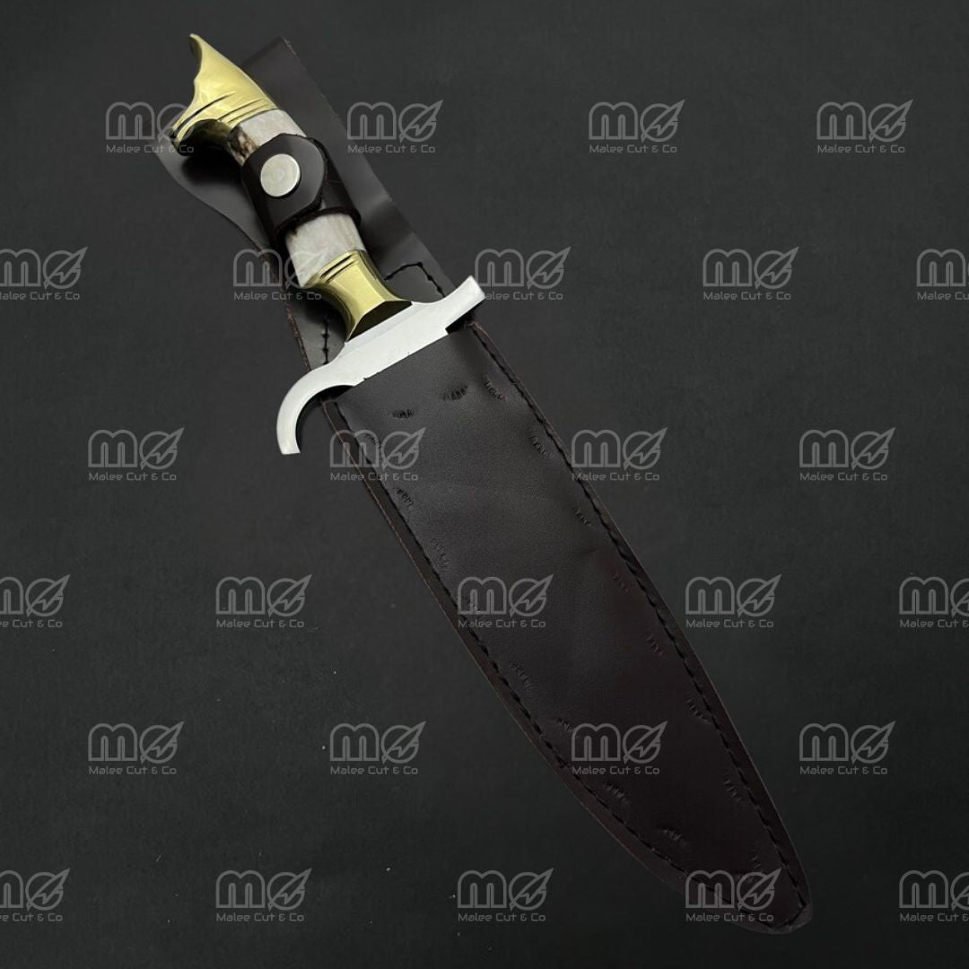Custom Handmade Hunting Knife With Deer Antler & Wolf Brass Guard