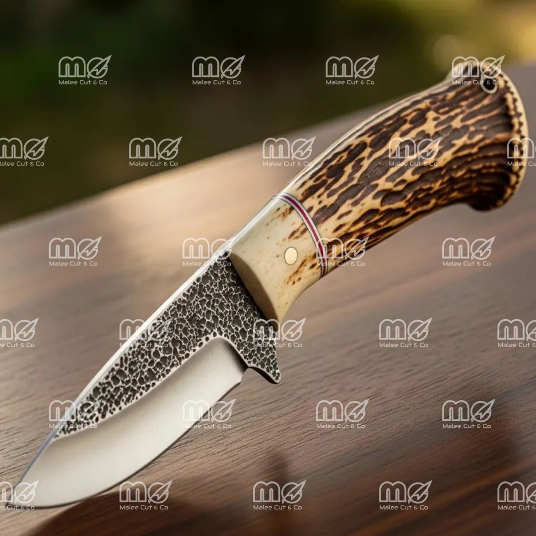 Custom Handmade D2 Steel Bowie Hunting Knife With Deer Horn Handle