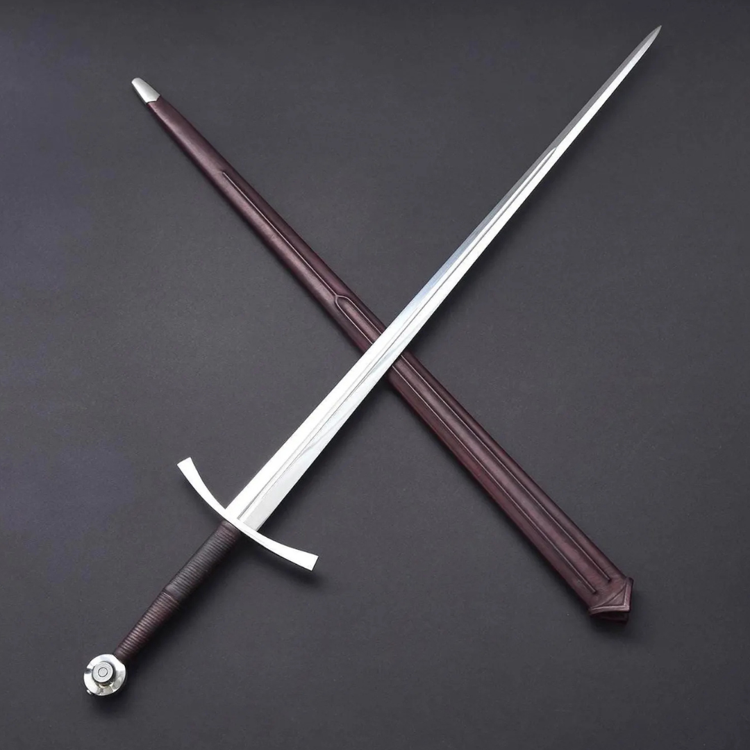Hand-Forged Medieval Long Sword With Scabbard | Carbon Steel Decorative Sword for Cosplay & Gifting