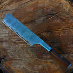 Best Handmade Copper Damascus Steel Cleaver Knife - Leather Sheath