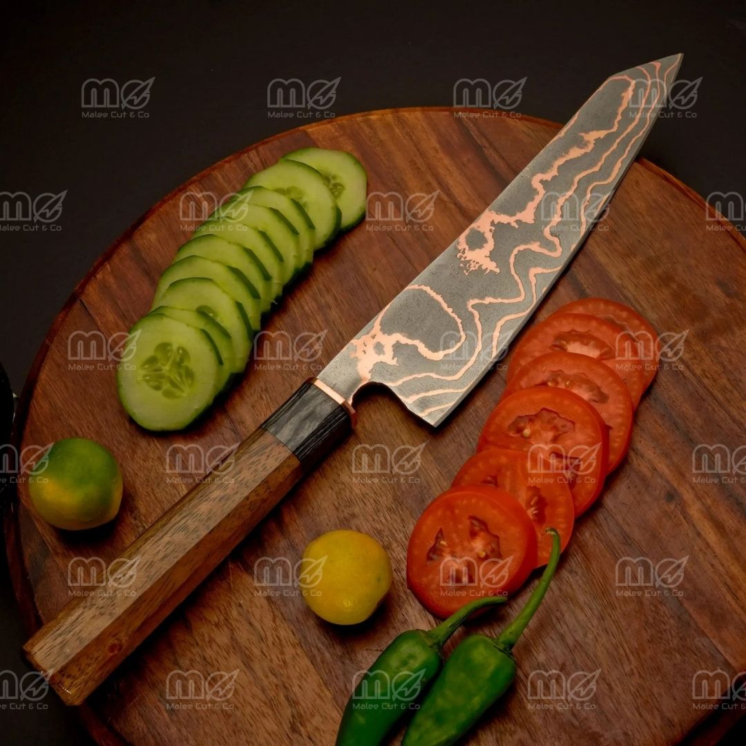 Hand Forged Cu Mai Kiritsuke Chef Knife | Copper Damascus Steel