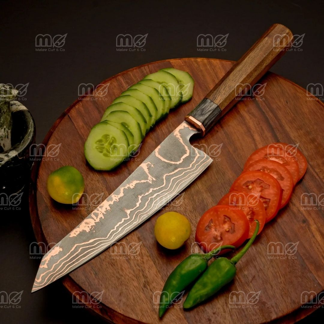 Hand Forged Cu Mai Kiritsuke Chef Knife | Copper Damascus Steel