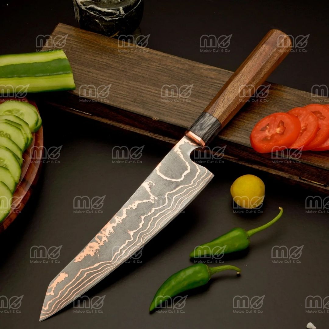 Hand Forged Cu Mai Kiritsuke Chef Knife | Copper Damascus Steel