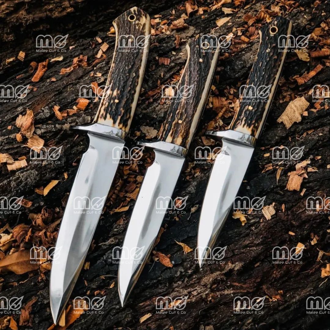 Lot of 3 Custom Handmade Bob Loveless Style Hunting Knives