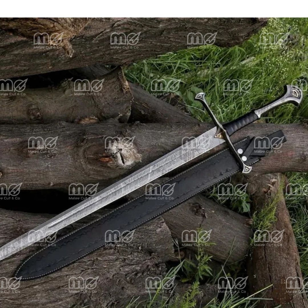 Damascus Steel King Solomon Sword With Leather Sheath