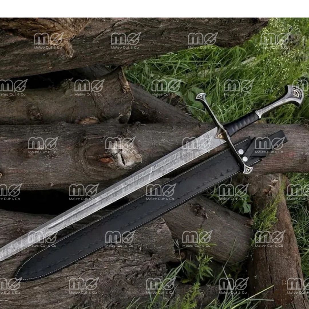 Damascus Steel King Solomon Sword With Leather Sheath