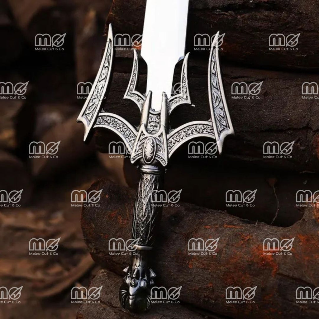 Handmade Damascus Steel Medieval Viking Sword – Templar Knights Sacred Holy Sword with Leather Sheath