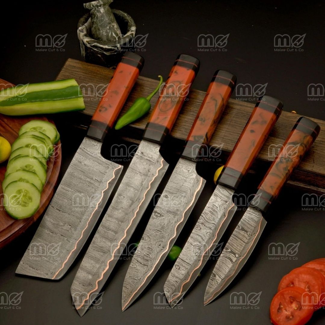 Artisan Copper Damascus Chef Knife Set –  Free Shipping