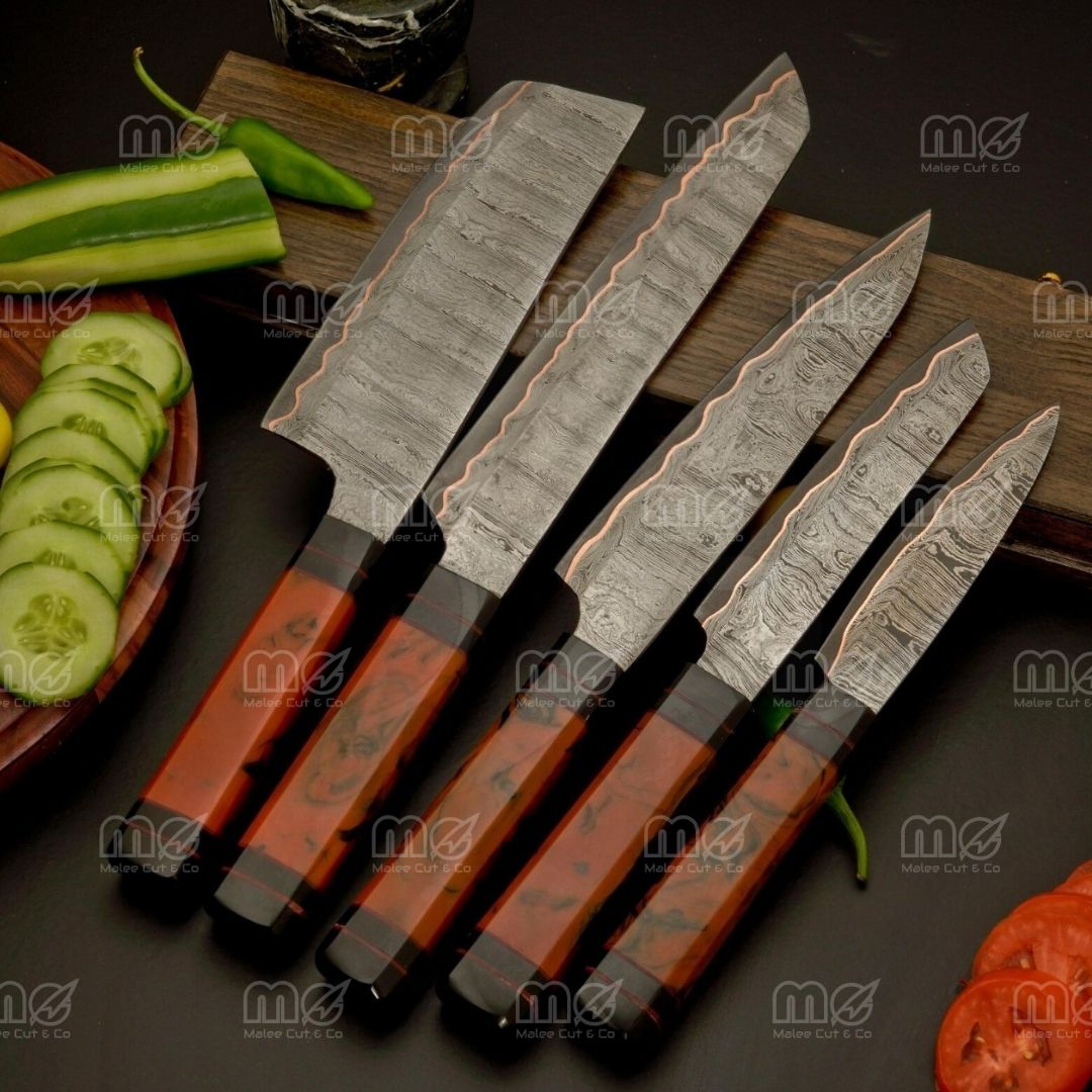 Artisan Copper Damascus Chef Knife Set –  Free Shipping
