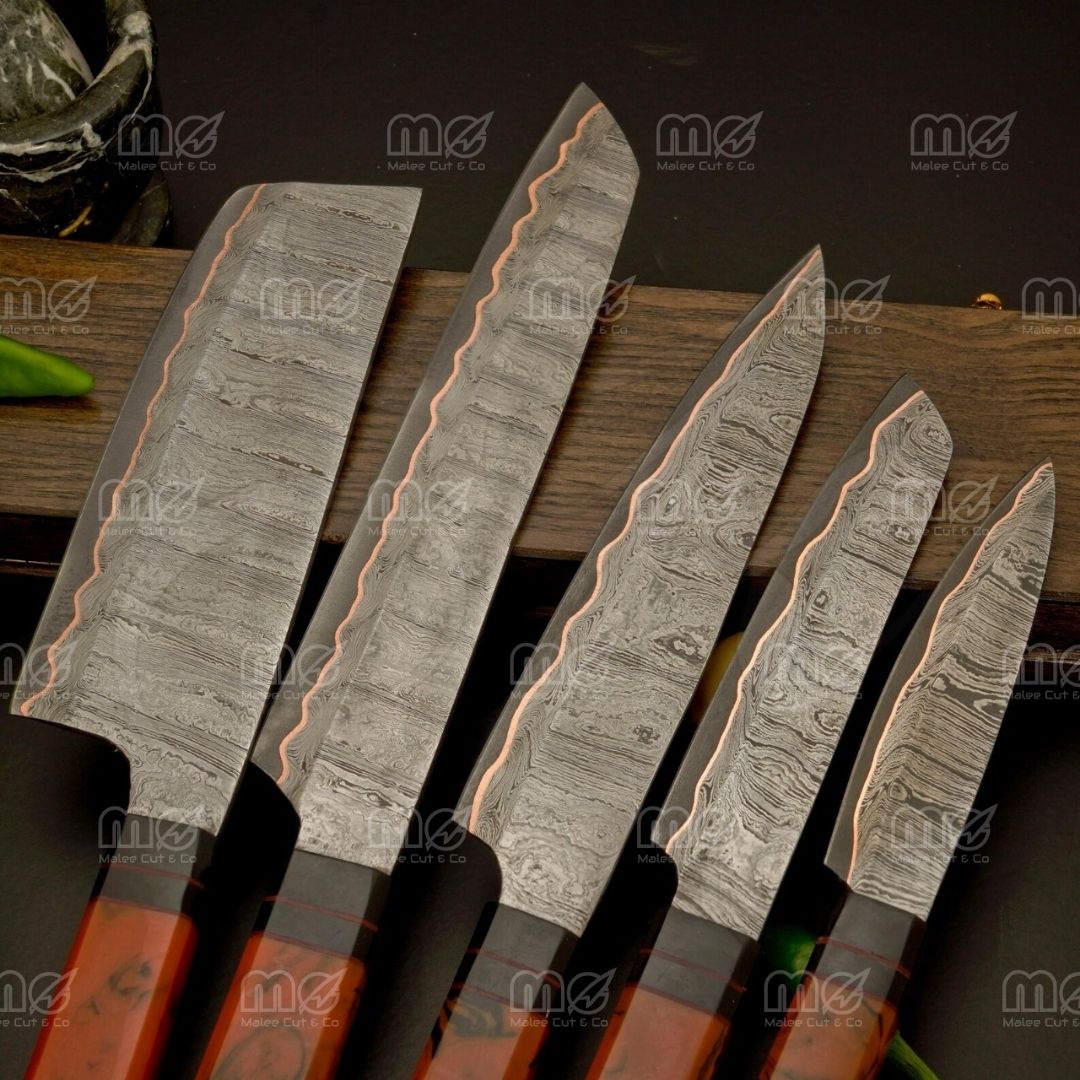 Artisan Copper Damascus Chef Knife Set –  Free Shipping