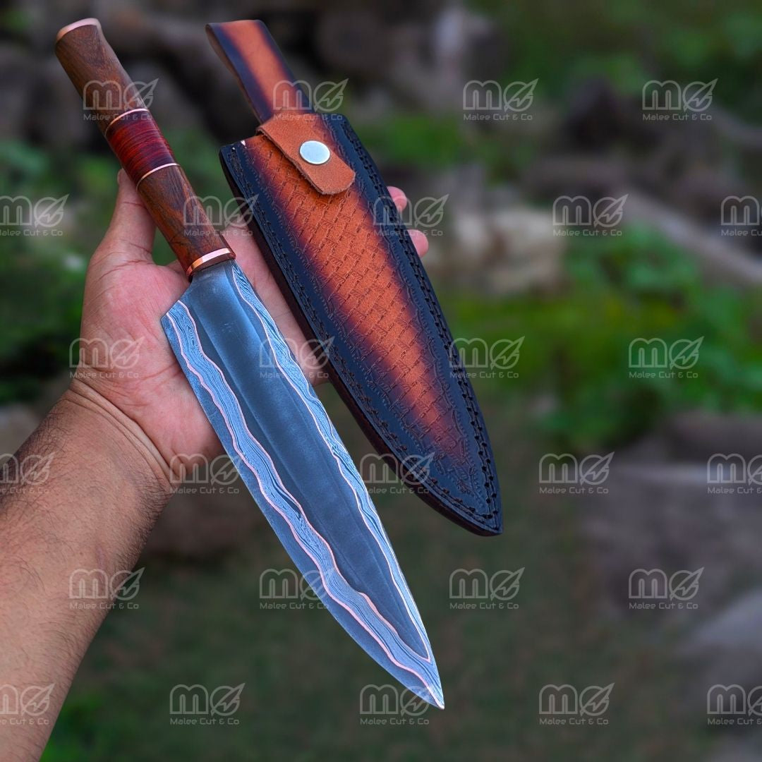 Copper Damascus Fillet Knife Set | Handmade Cu Mai Chef Knife