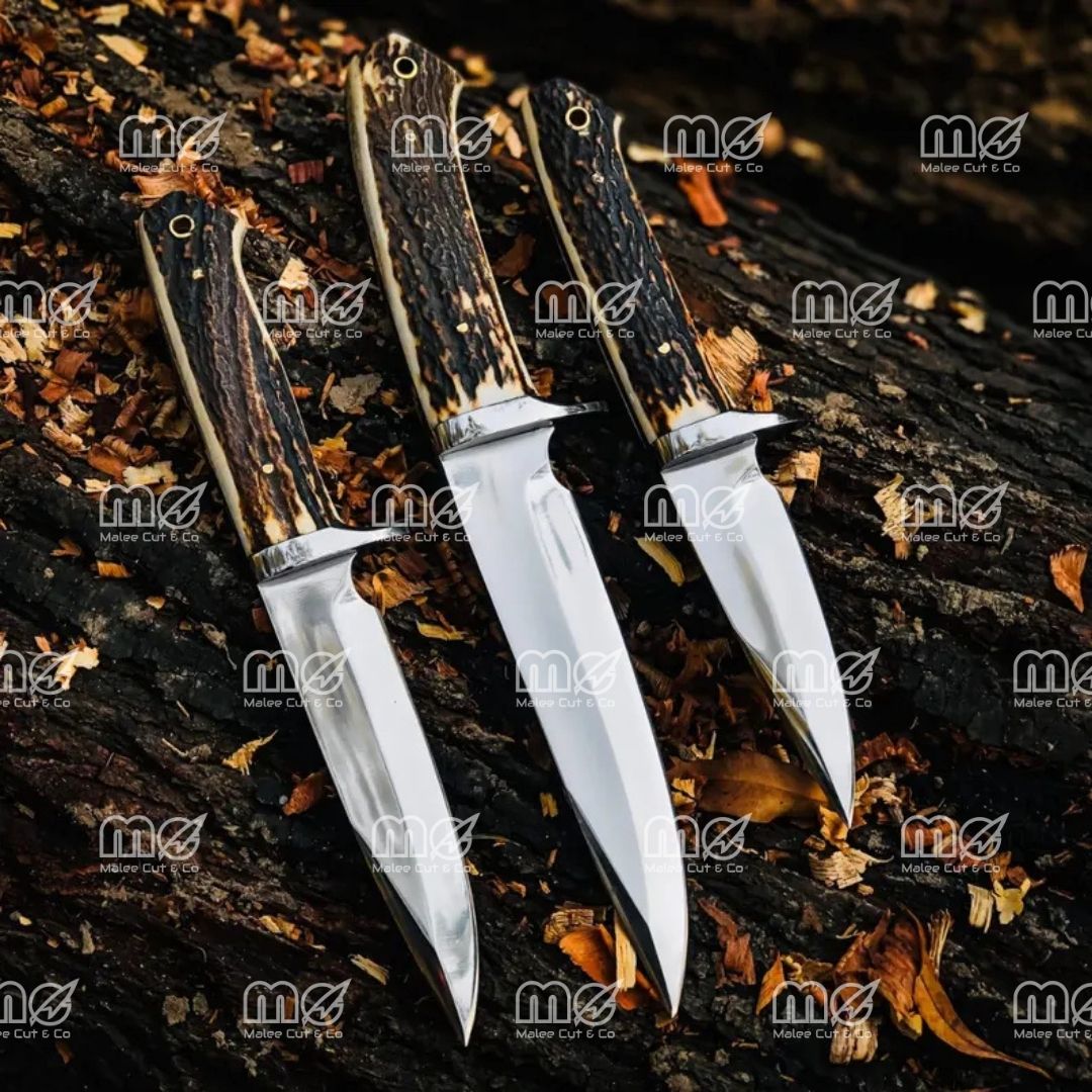 Lot of 3 Custom Handmade Bob Loveless Style Hunting Knives