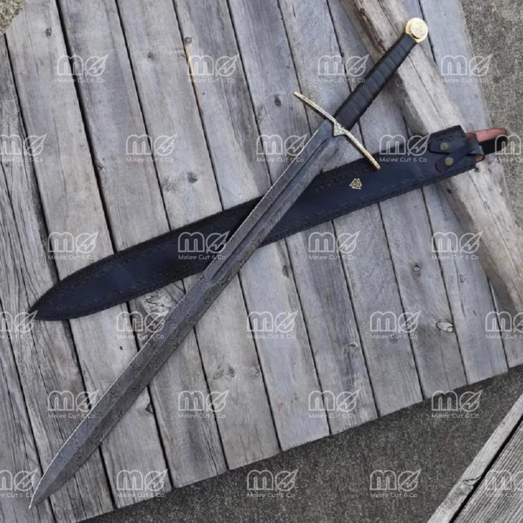 Damascus Steel King Solomon Sword With Leather Sheath