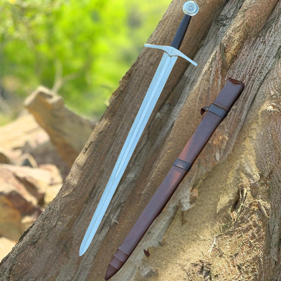 Handmade Carbon Steel Medieval Long Sword With Custom Leather Scabbard