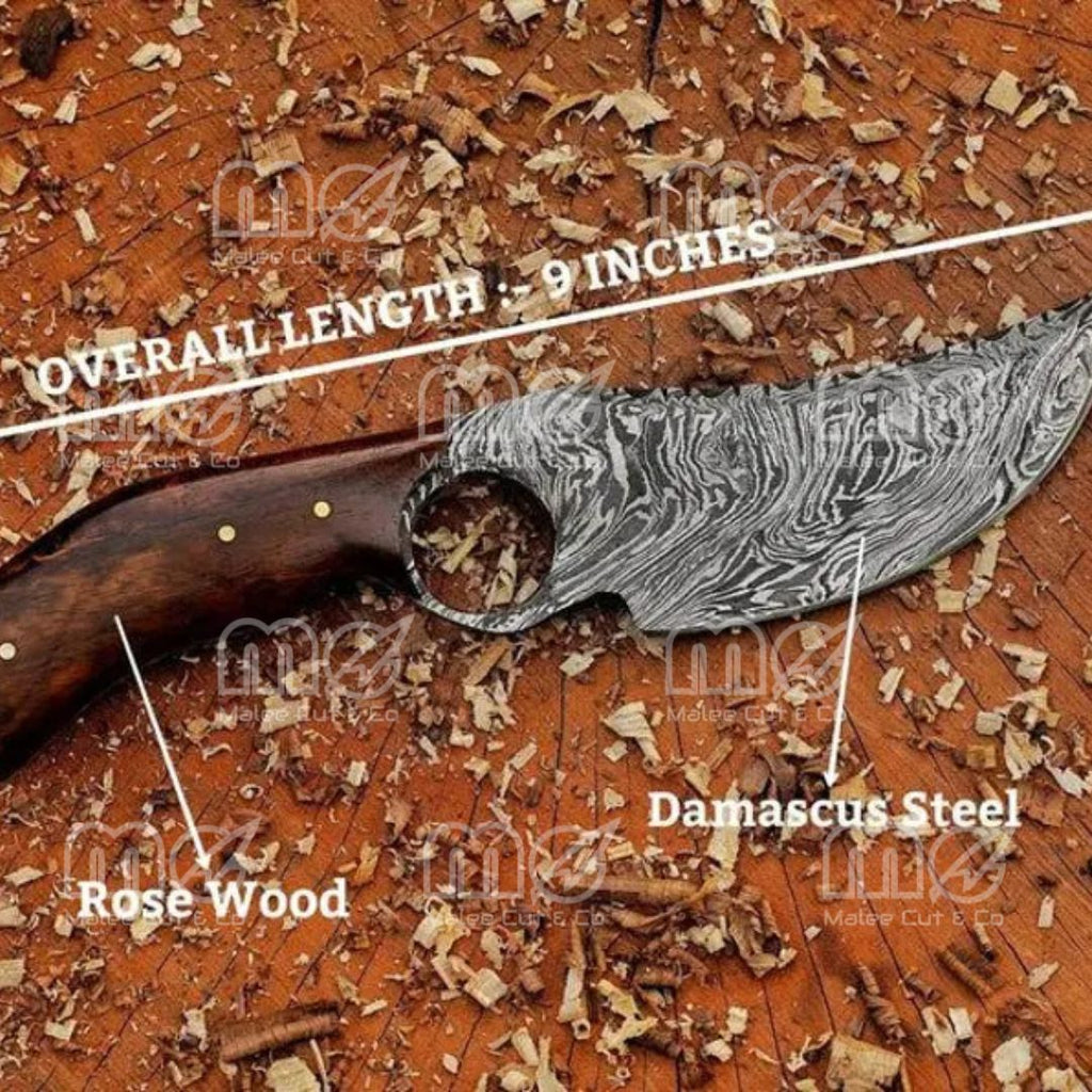 Handmade Damascus Steel Hunting Knife With Rosewood Handle