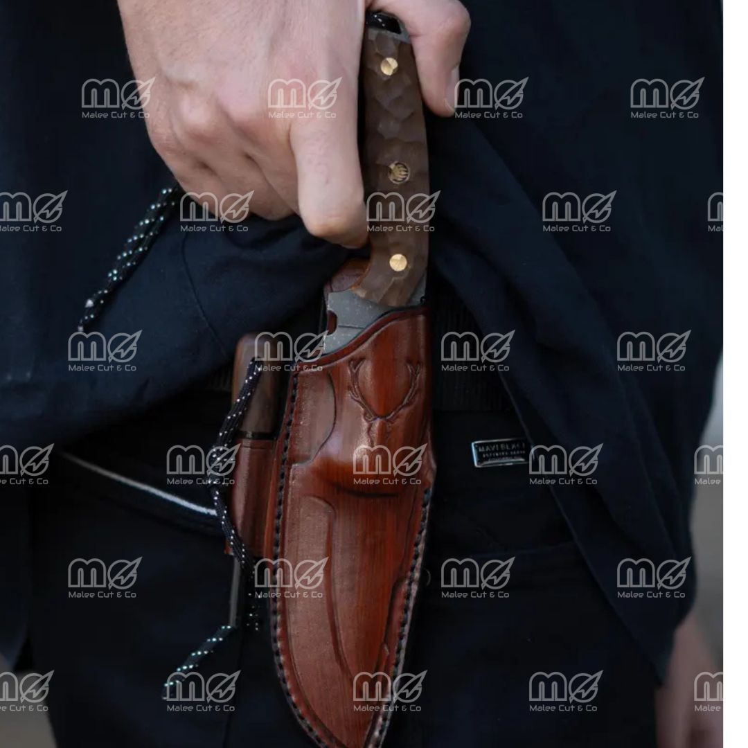 Handmade Damascus Bushcraft Knife With Leather Sheath
