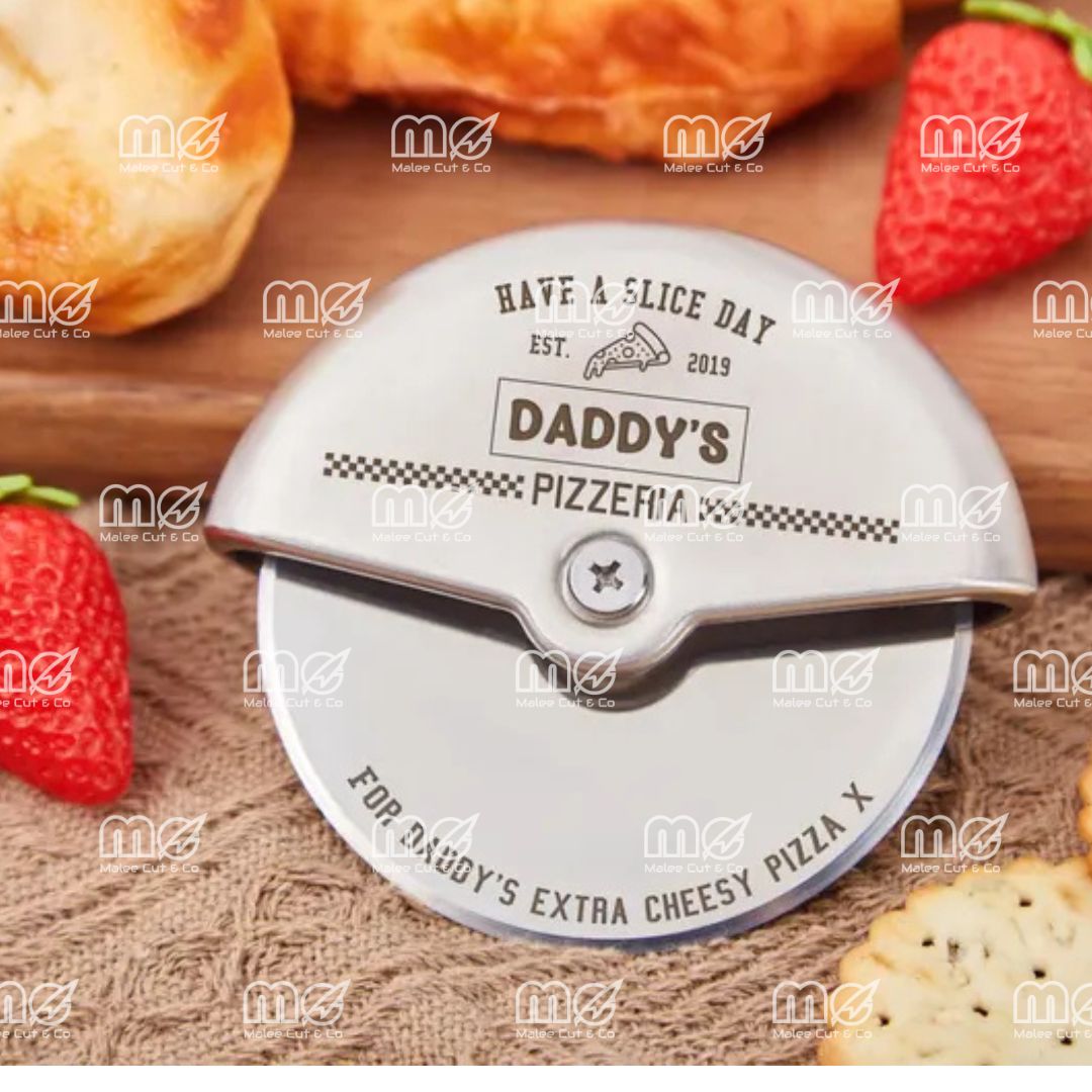 Premium Hand Forged Damascus Steel Pizza Cutter Wheel With Leather Sheath