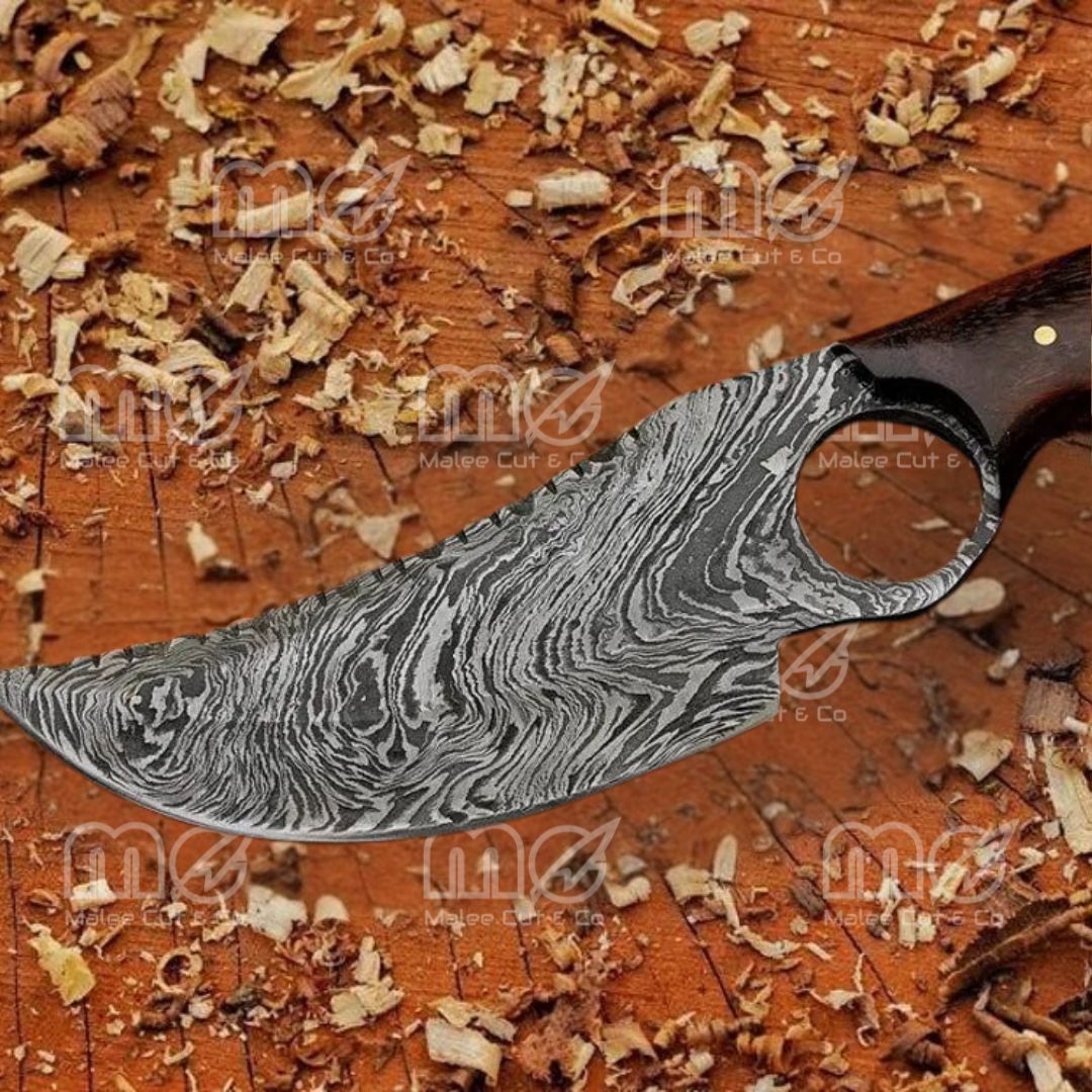 Handmade Damascus Steel Hunting Knife With Rosewood Handle