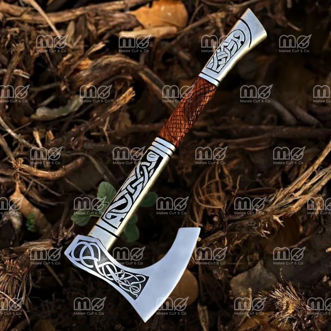 Valhalla Hand-Forged Viking Axe | High Carbon Steel Blade With Engraved Wooden Handle