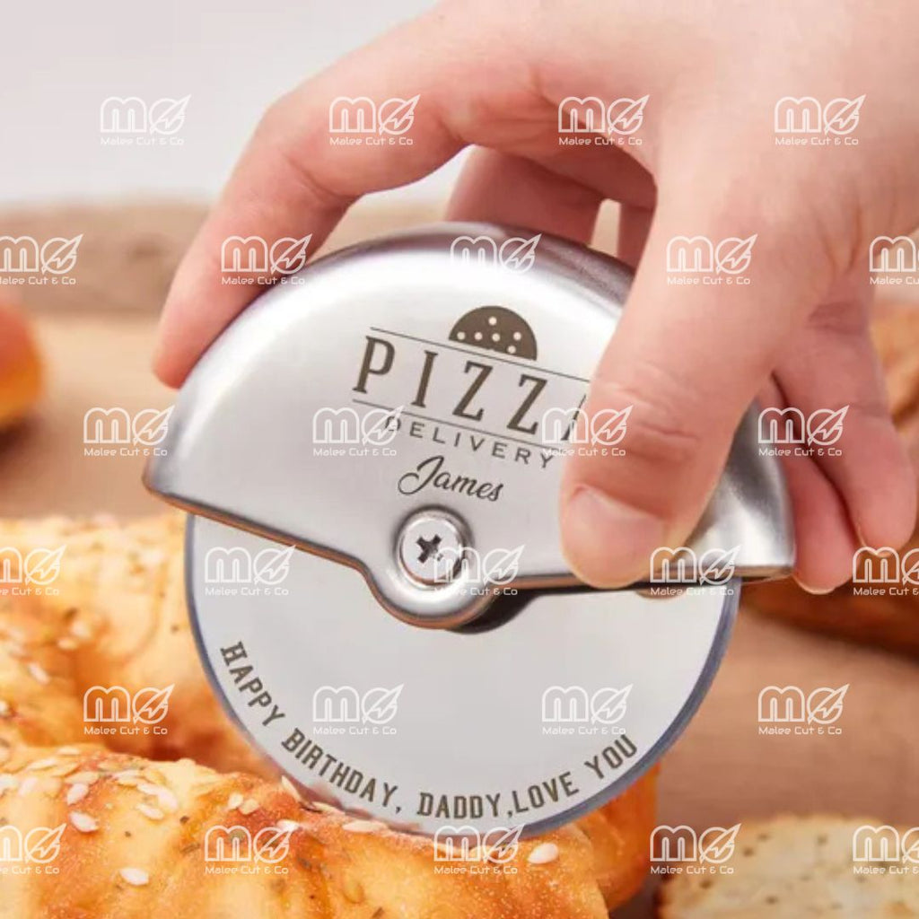 Premium Hand Forged Damascus Steel Pizza Cutter Wheel With Leather Sheath