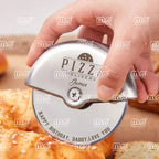 Premium Hand Forged Damascus Steel Pizza Cutter Wheel With Leather Sheath