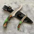 Hand-Forged Hunting Knife Set With Walnut Wood Handles & Leather Sheaths