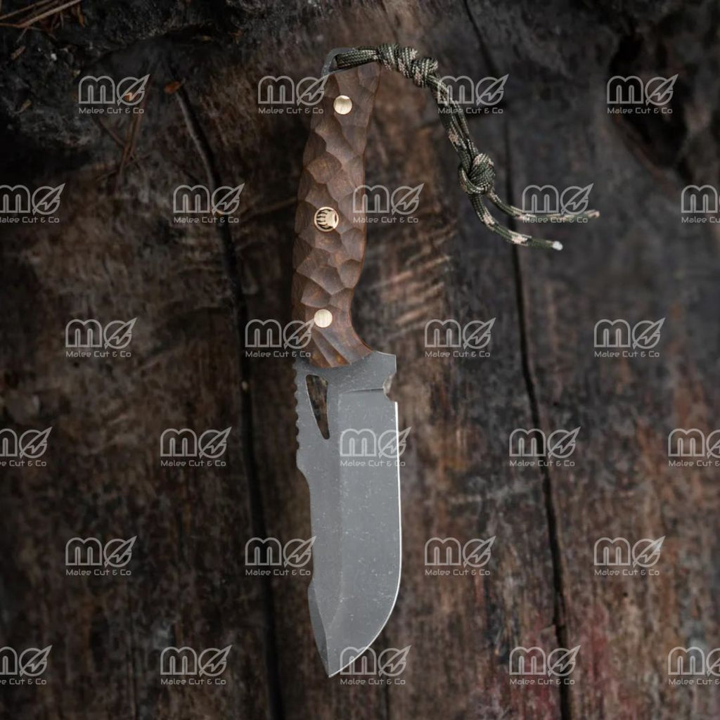Handmade Damascus Bushcraft Knife With Leather Sheath