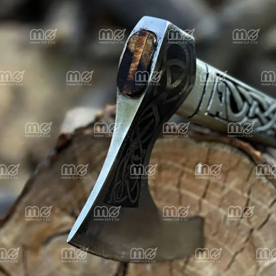 Valhalla Hand-Forged Viking Axe | High Carbon Steel Blade With Engraved Wooden Handle