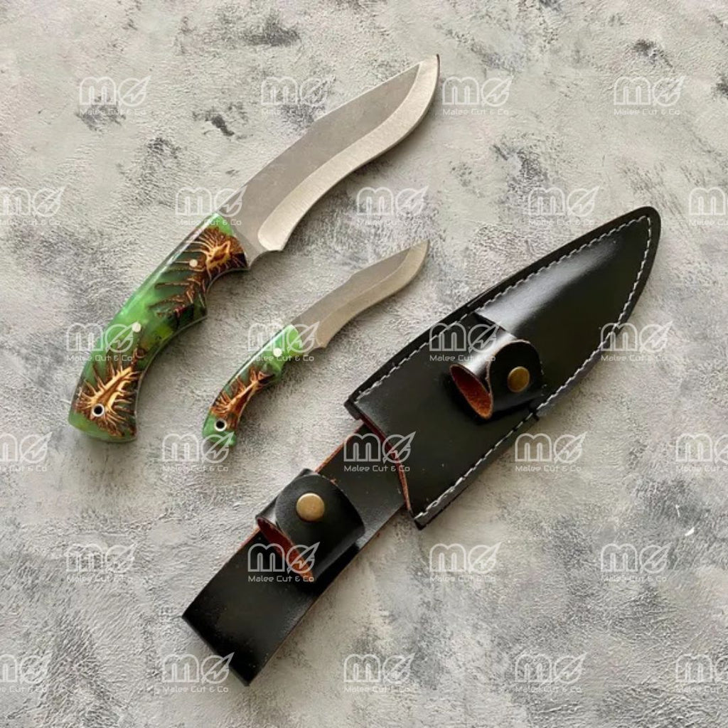 Hand-Forged Hunting Knife Set With Walnut Wood Handles & Leather Sheaths