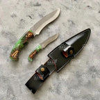 Hand-Forged Hunting Knife Set With Walnut Wood Handles & Leather Sheaths