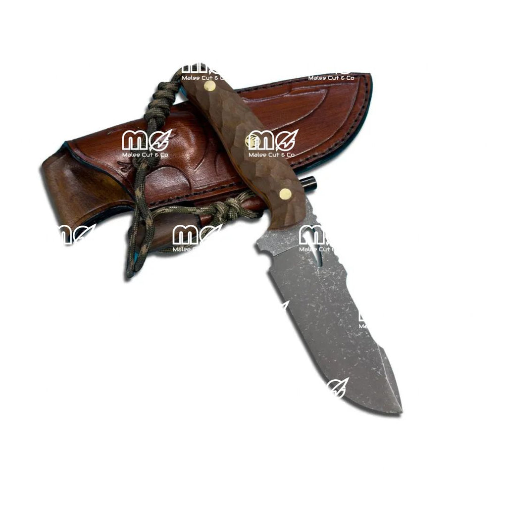 Handmade Damascus Bushcraft Knife With Leather Sheath