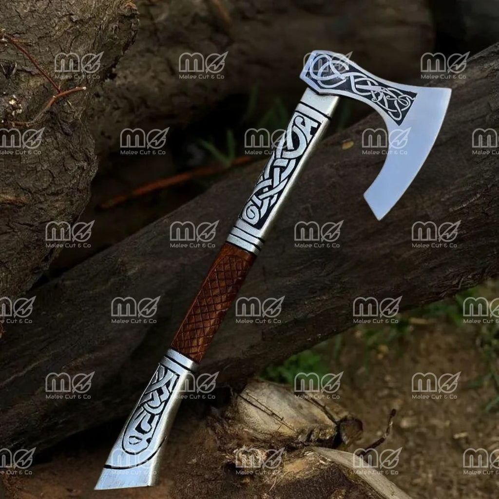Valhalla Hand-Forged Viking Axe | High Carbon Steel Blade With Engraved Wooden Handle