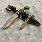 Hand-Forged Hunting Knife Set With Walnut Wood Handles & Leather Sheaths