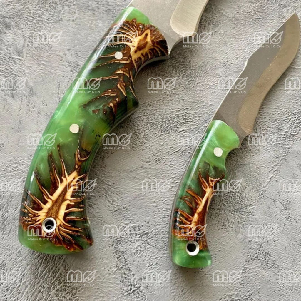 Hand-Forged Hunting Knife Set With Walnut Wood Handles & Leather Sheaths