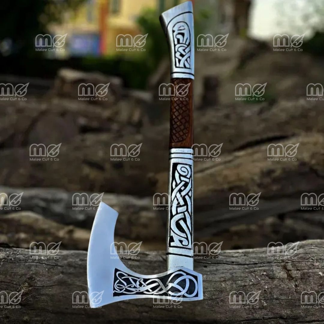 Valhalla Hand-Forged Viking Axe | High Carbon Steel Blade With Engraved Wooden Handle