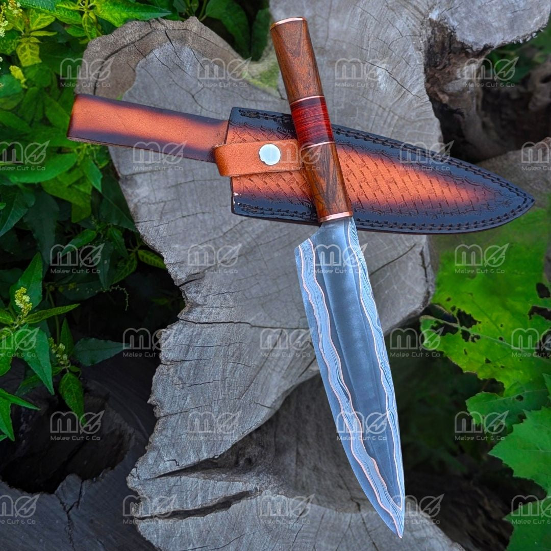 Copper Damascus Fillet Knife Set | Handmade Cu Mai Chef Knife