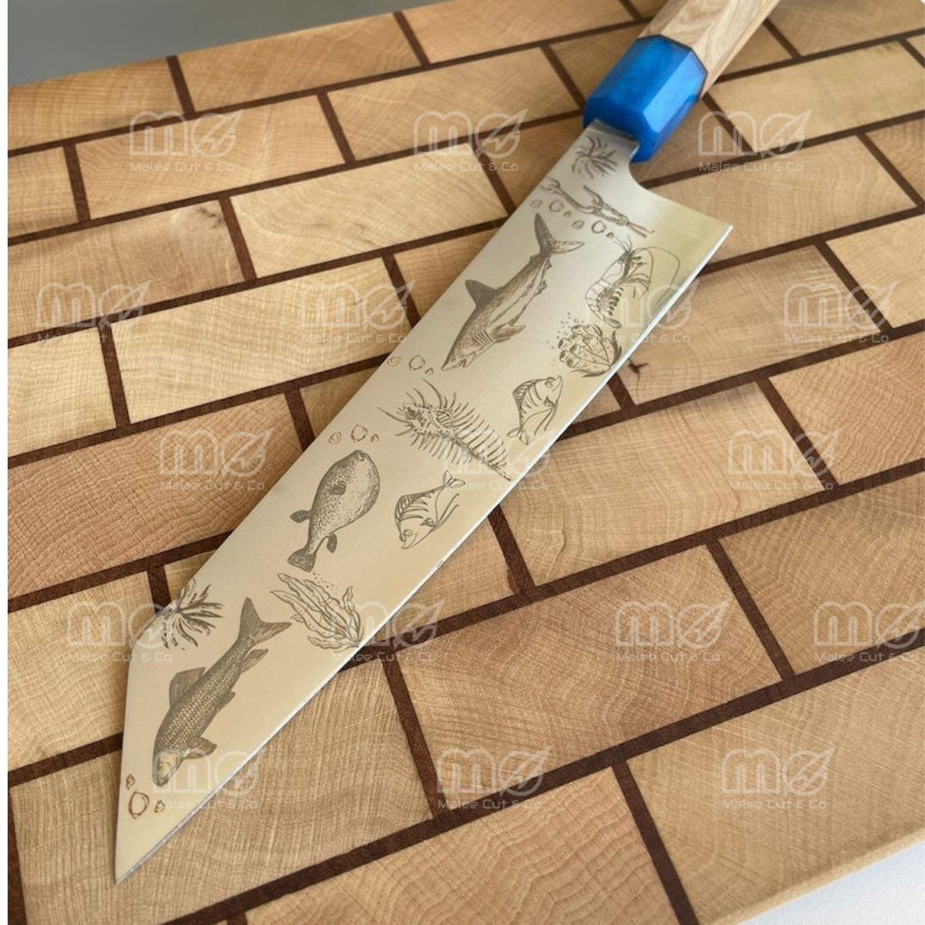 Carbon Steel Blade Kiritsuke Aquarium Chef Knife With Custom Resin Handle